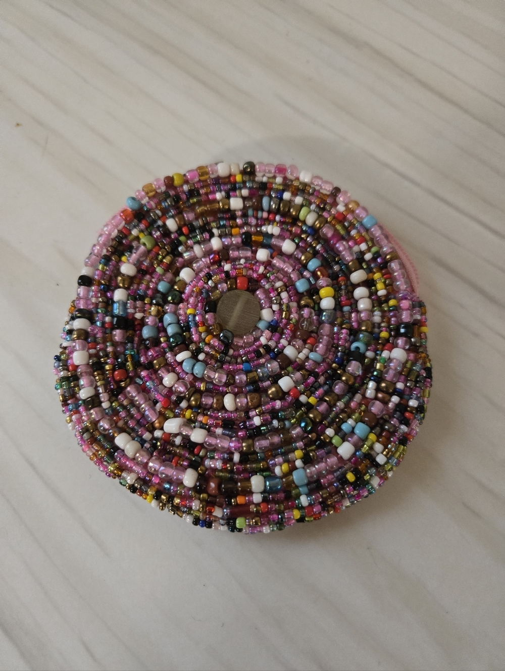 NEW Handmade Multicolor Seed Bead Round Coil Pouch - Pink Accents